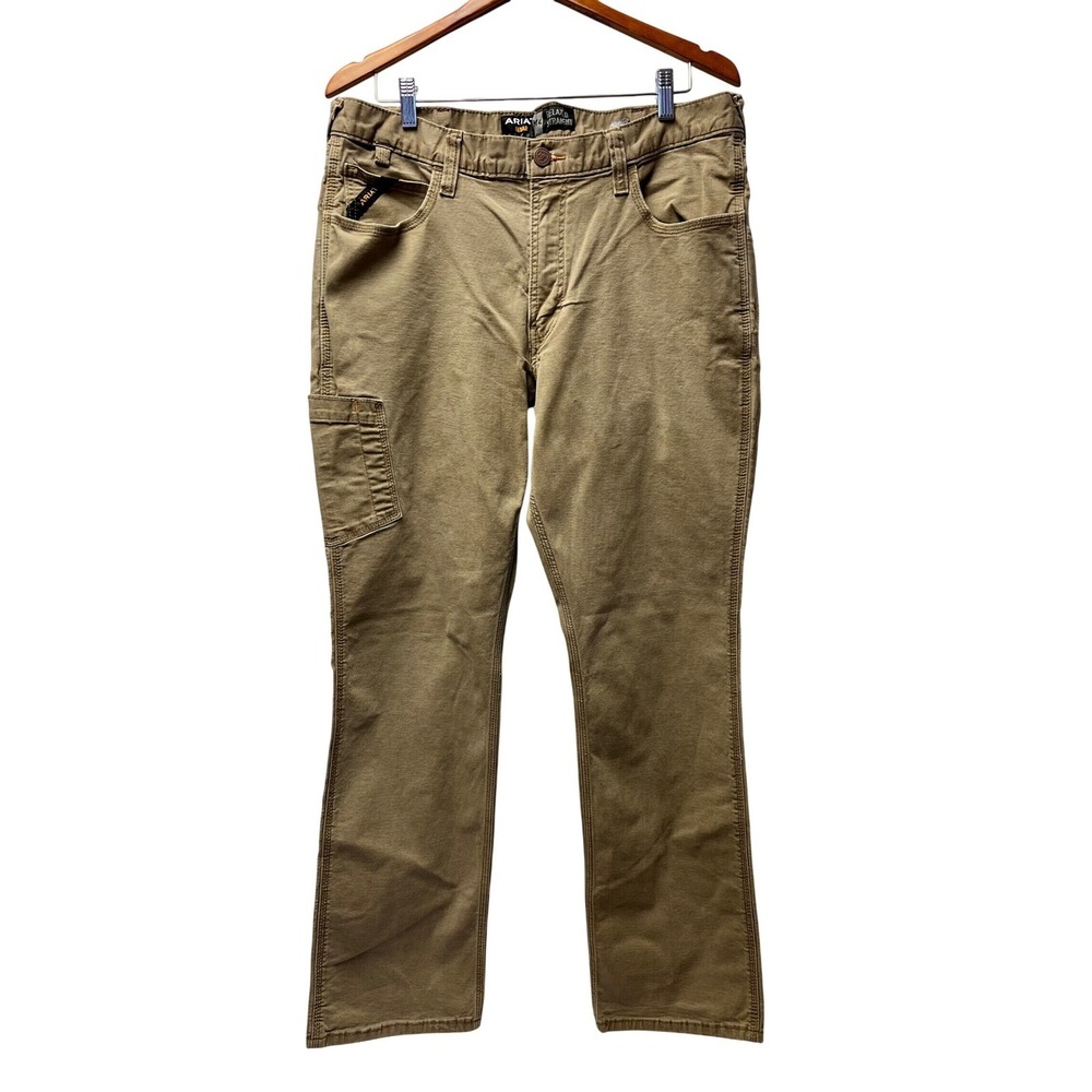 Ariat Rebar M4 Relaxed Straight Pants 38x34 Tan Canvas Workwear Utility Ranch
